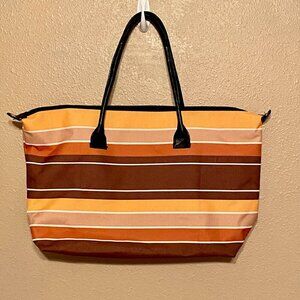 Retro Unbranded Nylon Tote Bag Multi Striped Zip Closure Beach Bag 12" x 20"